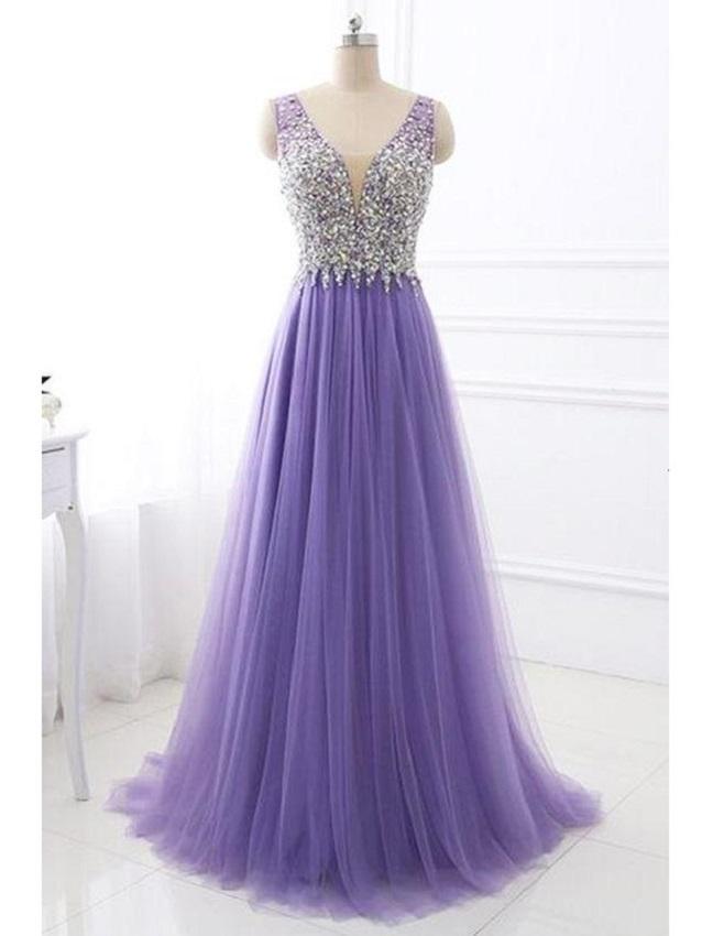 Lavender Tulle A-line Prom Dress Long Formal Dress For Wedding ,pl0104