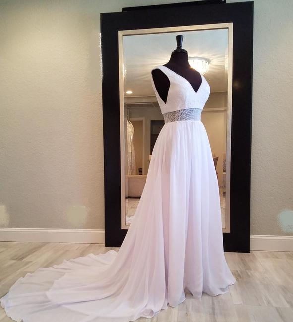 White Chiffon Hannahlin | Deep V Front And Back Beaded Neckline Lace Appliques Waist Formal Wedding Dress,pl0183