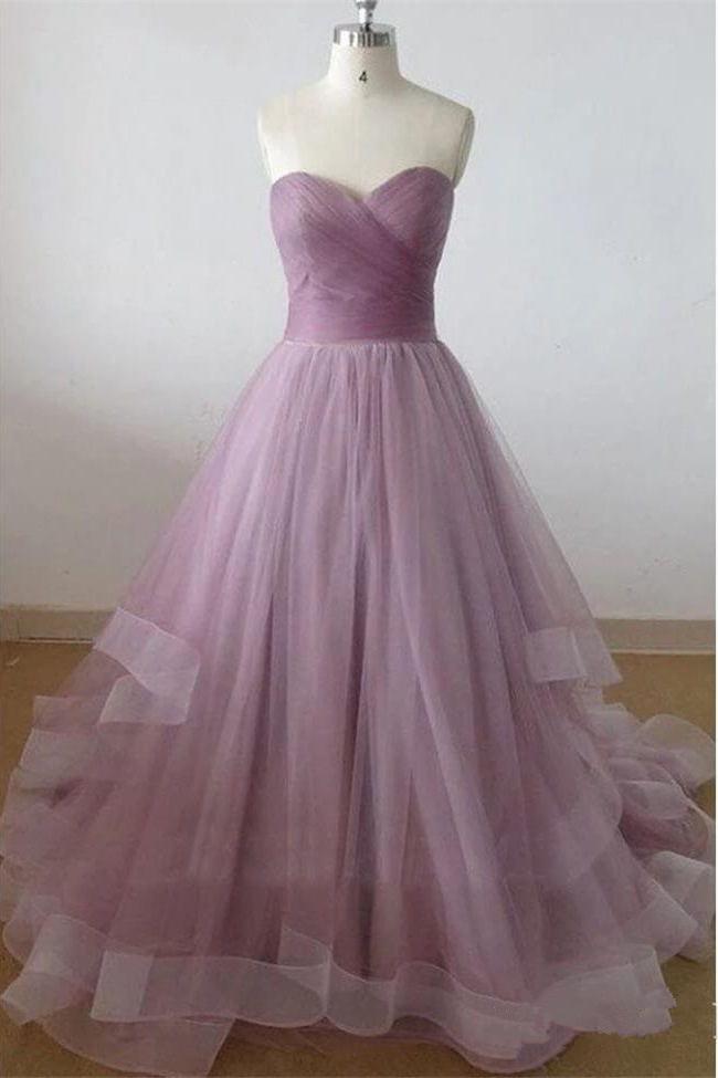 Real Photo Lilac Tulle Strapless High Low Tiered Prom Dresses Formal Evening Dress Party Gowns ,pl0326