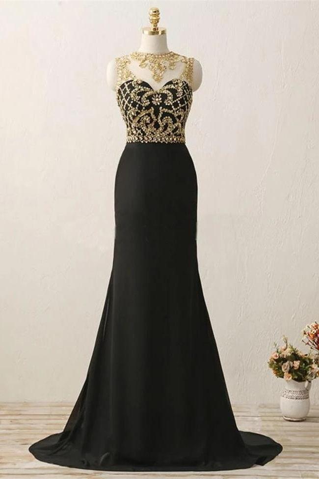 See Through Back Black Mermaid Beaded Long Prom Dresses Formal Evening Dress Party Gowns ,pl0337