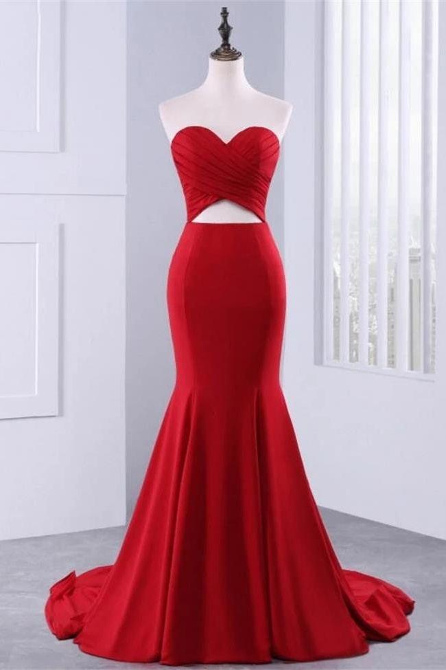 Chic Designe Strapless Red Mermaid Long Prom Dresses Formal Evening Dress Party Gowns ,pl0338