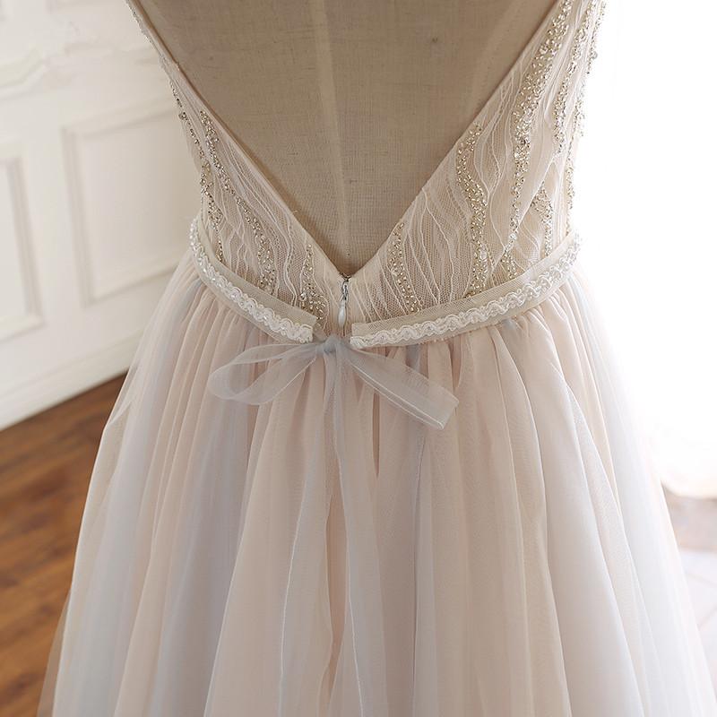 Rose A Line Lace Up Back Spaghetti Straps Long Ball Dress with Slit