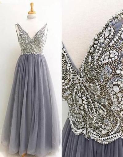 A Line V Neck Empire Waist Heavy Beads Long Prom Dresses Evening Gowns Party Dress,pl0424