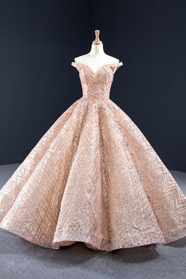 Sparkly Rose Gold Formal Ball Gown Evening Dress,pl0468