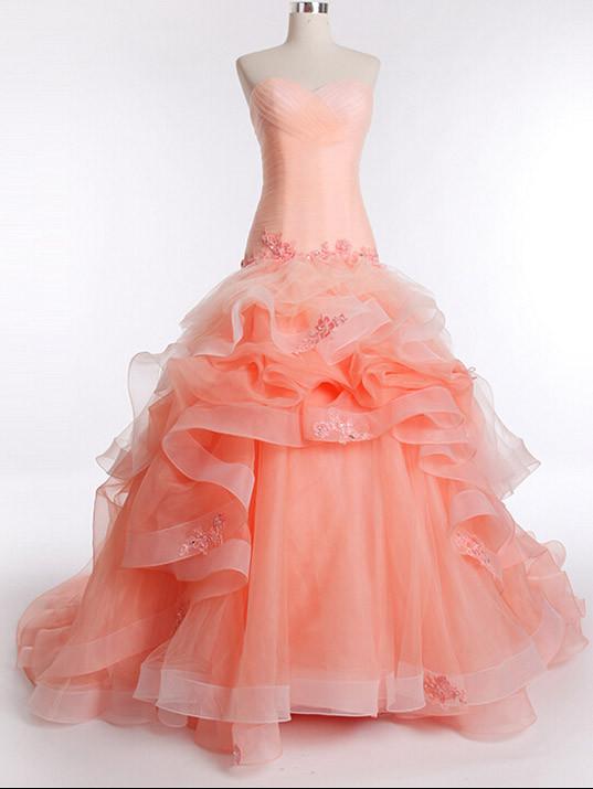 Strapless Peach Fit And Flare Formal Prom Pageant Ball Gown,pl0519