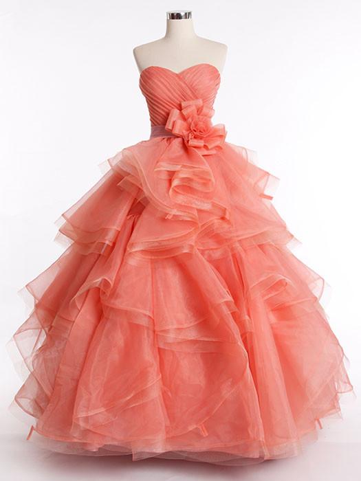 Strapless Orange Ball Gown Prom Dress With Tiered Ruffle Skirt,pl05120