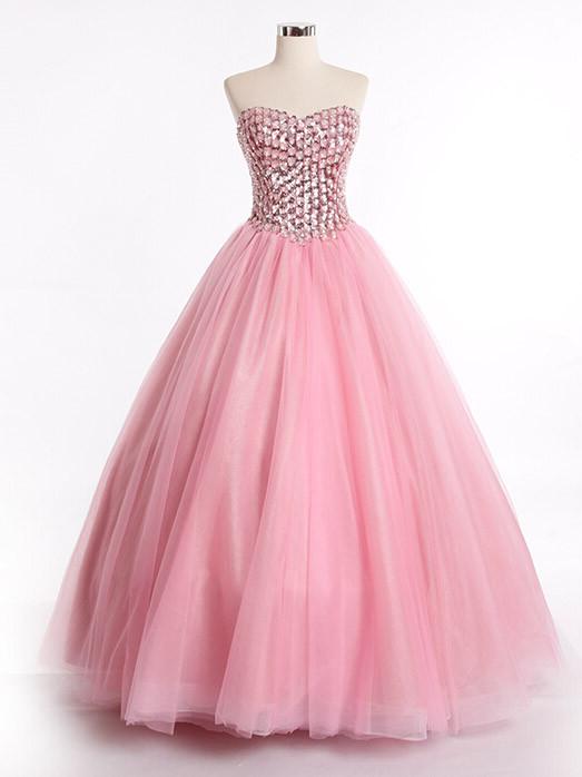 Strapless Pink Ball Gown Evening Dress With Sparkly Bodice,pl0524