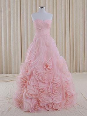 Pink Strapless Sweetheart Evening Dress With Rosette Ruffles,pl05127