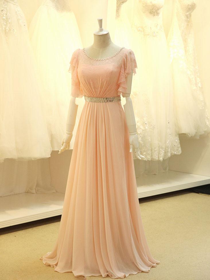 Modest Blush Pink Formal Pageant Evening Dress With Sleeves,pl05129