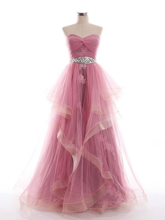Purple Tulle Strapless Prom Pageant Evening Dress,pl0538