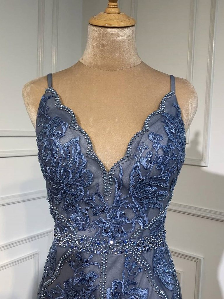 Mermaid V Neck Rhinestones Prom Dresses LBQ2670 main image 1