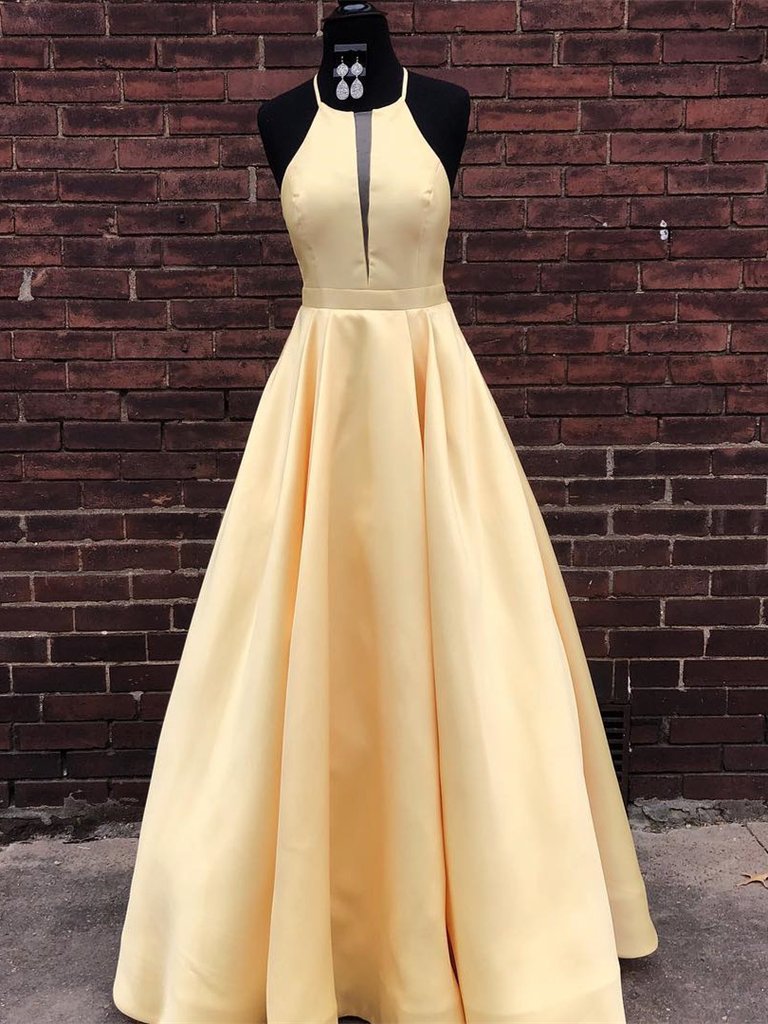 Simple Satin Jewel Floor-length A-line Prom Dresses,pl0632