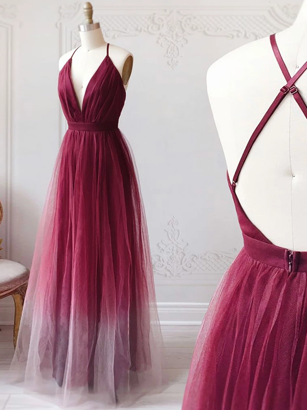Ombre Burgundy A Line Prom Dress Simple Formal Dress,pl0654