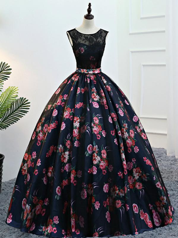 Ball Gown Black Prom Dress Flower Lace African Prom Dress,pl0662