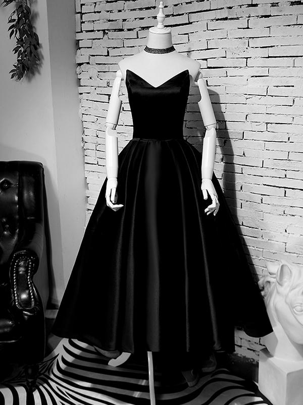 Black Satin Prom Dress Plus Size Asymmetrical Vintage Sweetheart Prom Dress ,pl0682
