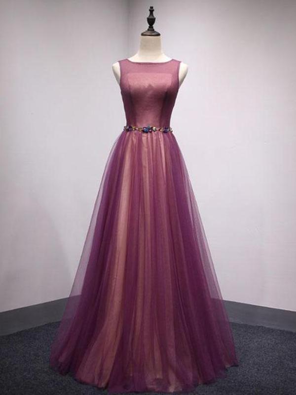 Chic A Line Prom Dress Modest Purple Long Prom Dress,pl0718