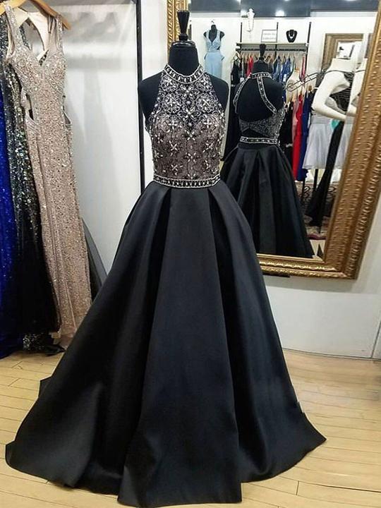 Chic A Line Prom Dress Modest Black Long Prom Dress,pl0720