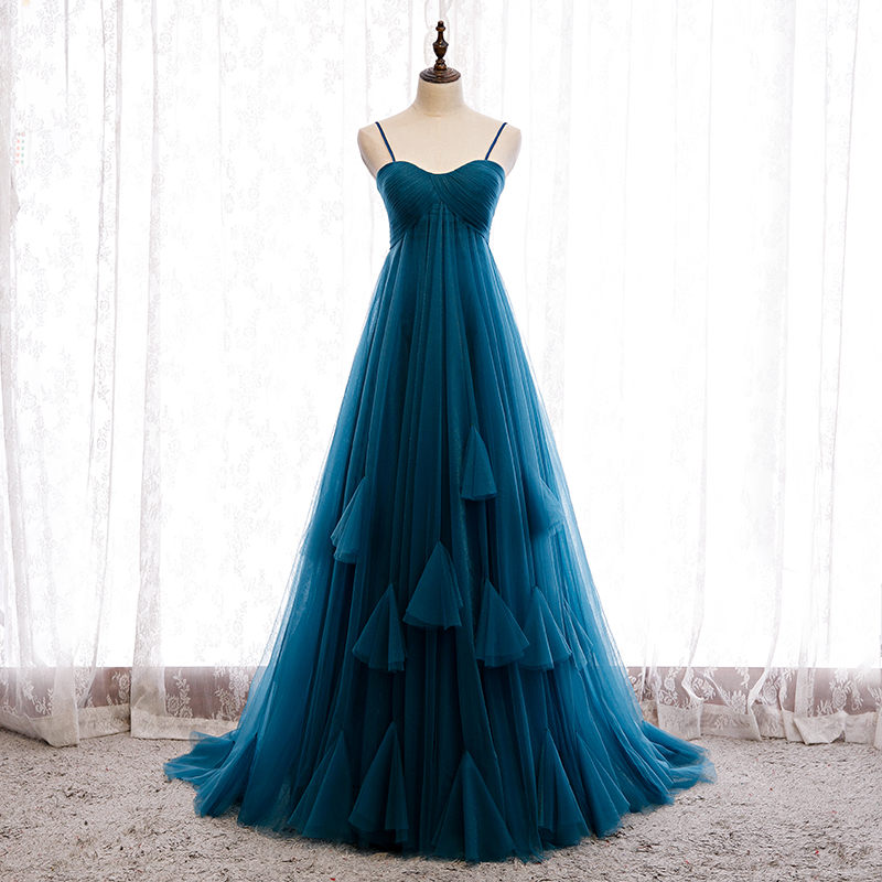 Empire Spaghetti Straps Ink Blue Prom Dress,pl0738