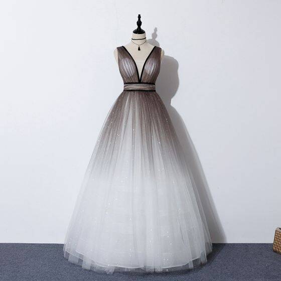 ball gown long brown tulle prom dresses main image 0