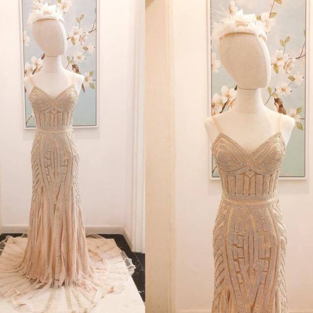 Elegant Sparkly Gold Mermaid Prom Dress With Train,pl0771