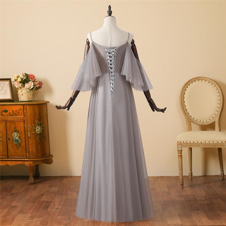 Square Neck Long Sleeve Tulle Short Dress Dusty Rose