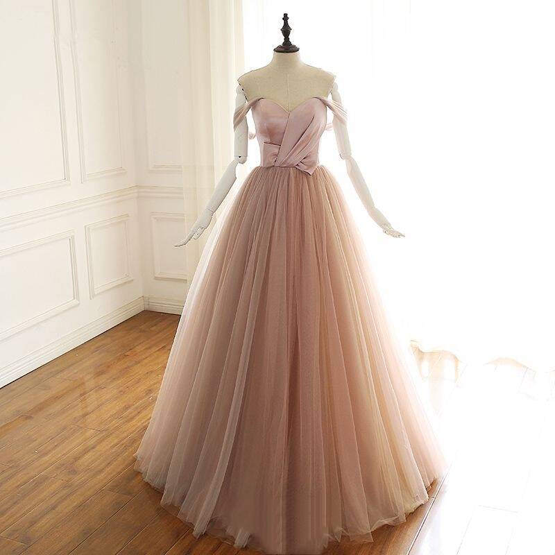 Off The Shoulder Blush Pink Tulle Prom Dress,pl0793
