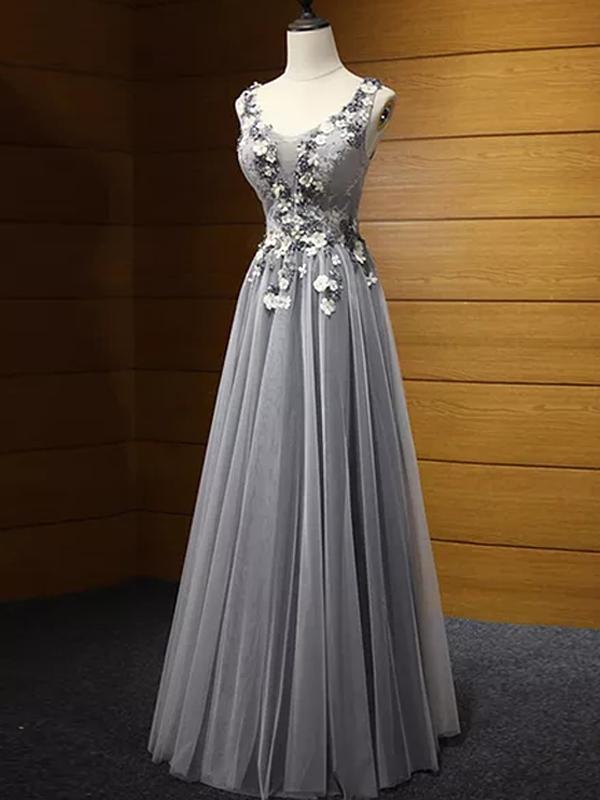 A-line Scoop Floor-length Sleeveless Tulle Prom Dress/evening Dress,pl0830