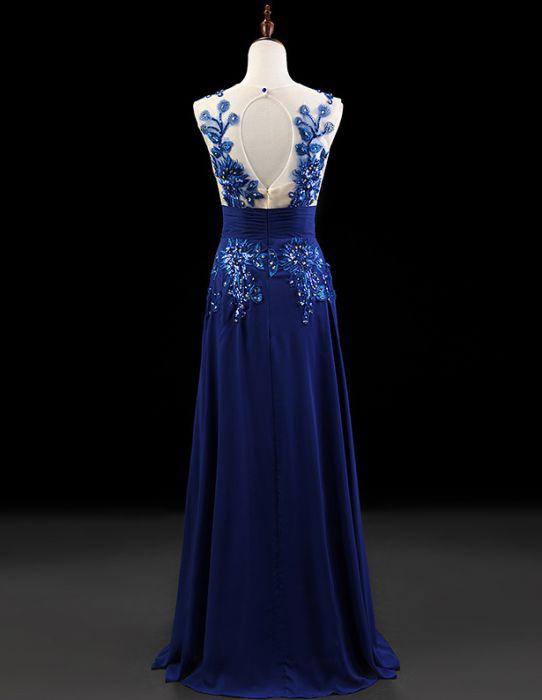 Chic A-line Scoop Floral Prom Dress Floor Length Prom Dresses Applique Evening Dresses S15604