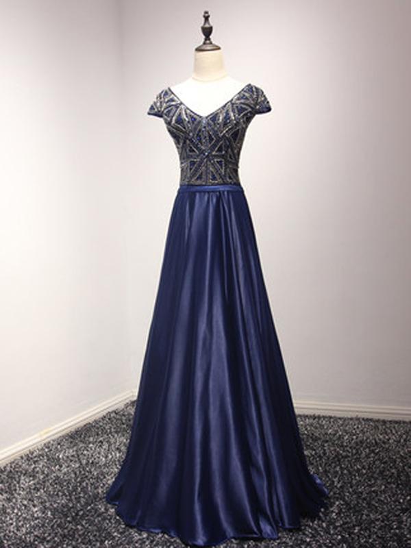 A-line V-neck Floor-length Short Elastic Woven Satin Prom Dress/evening Dress ,pl0835