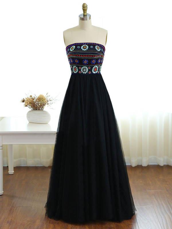 A-line Strapless Floor-length Sleeveless Tulle Prom Dress/evening Dress ,pl0841