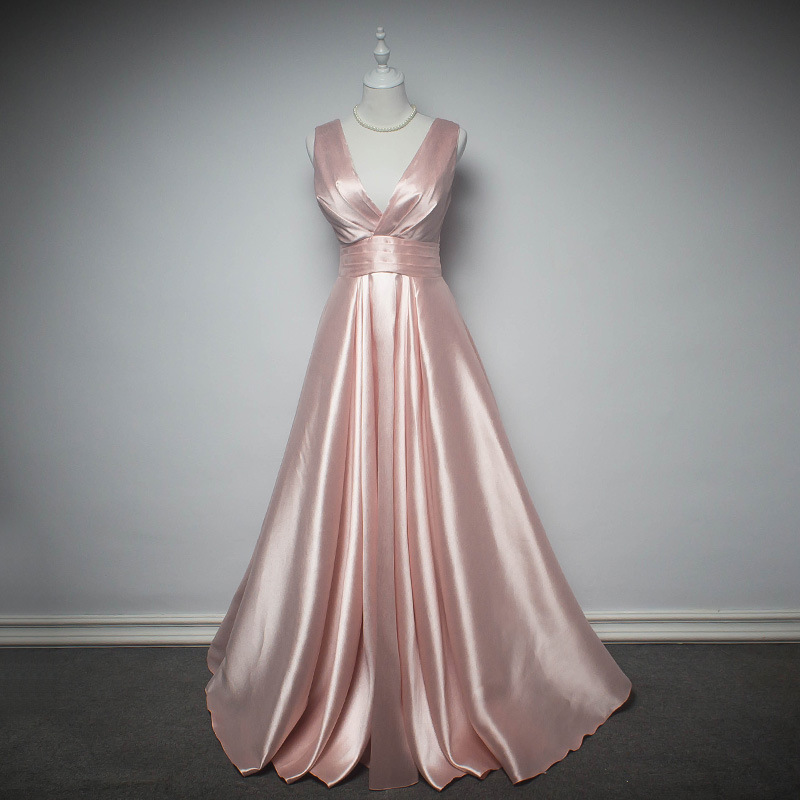 Long Pink Bridesmaid Dresses,a Line Bridesmaid Dresses With V Neck, Wedding Party Dresses, Wedding Guest Dress, Prom Dresses,pl0864