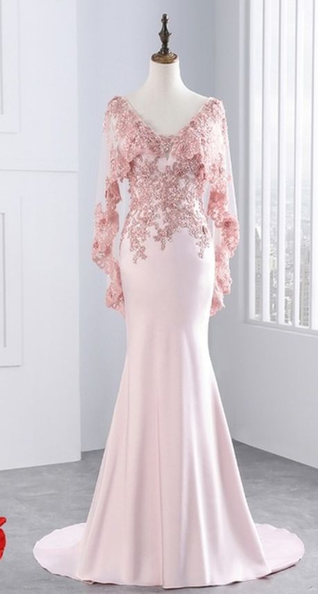 Lace Mermaid Prom Dress, Long Party And Gauze Shawl Formal Evening Dress,pl0900