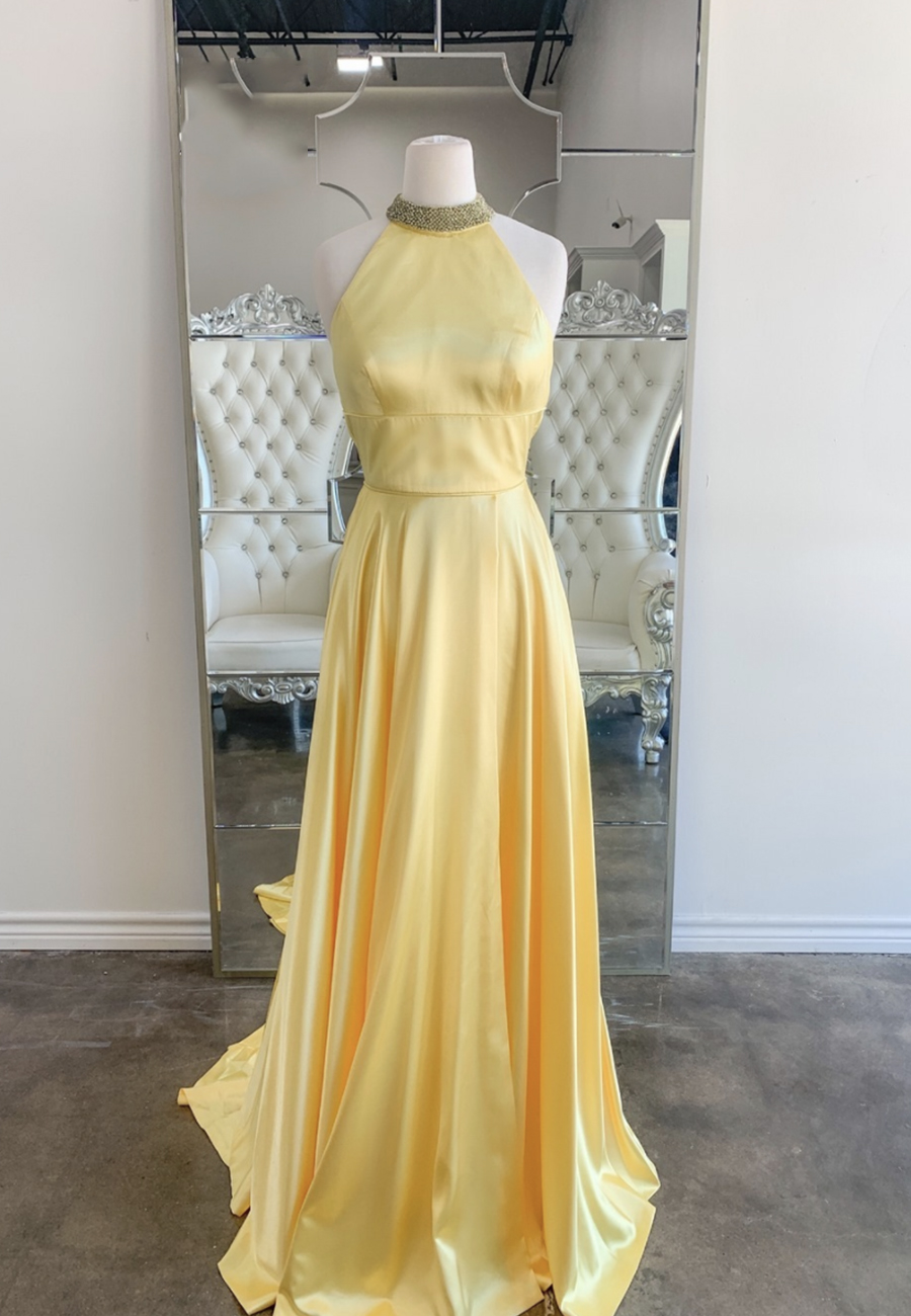 Yellow Satin Long Prom Dress Yellow Evening Dress,pl0910
