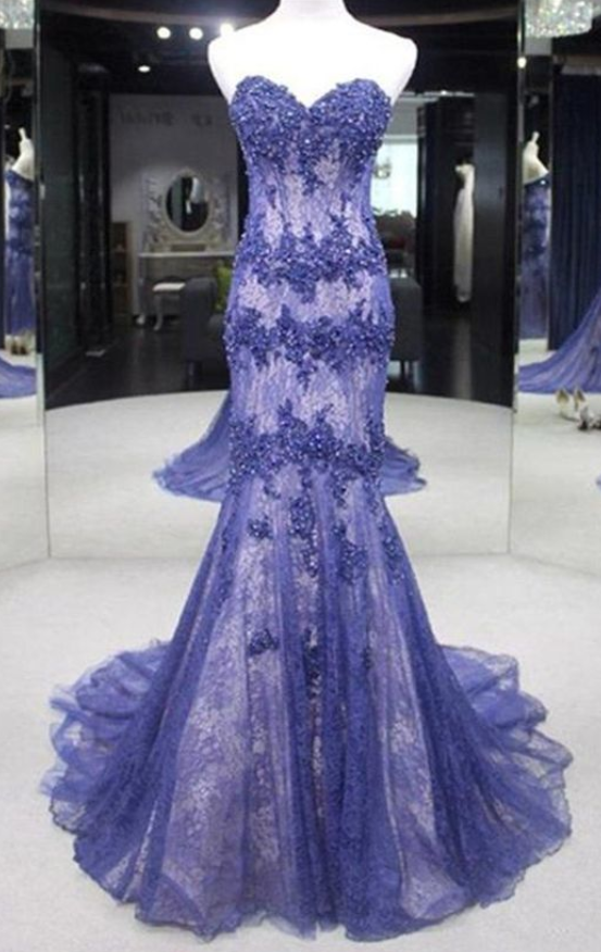 Beautiful Custom Made Lace Appliques Mermaid Prom Dresses,sleeveless Tulle Evening Dresses,pl0914