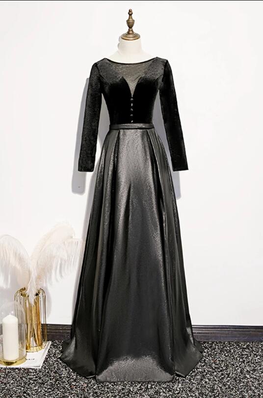 Black Tulle Long Sleeve Formal Prom Dress For Mother, Evening Dres,pl0937