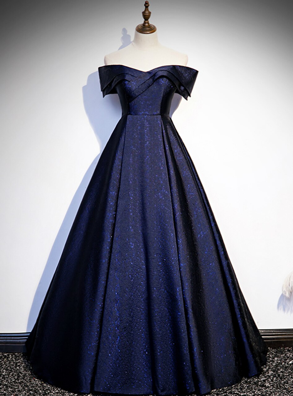 Navy Blue Satin Off The Shoulder Prom Dress,pl1098 on Luulla