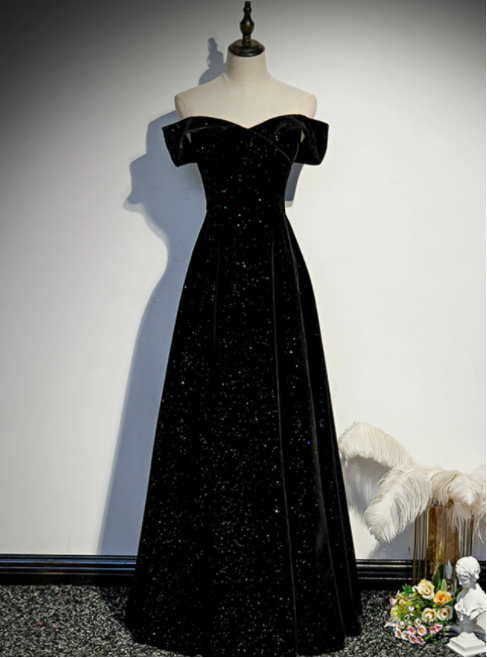 Black Velvet Off The Shoulder Prom Dress,pl1112