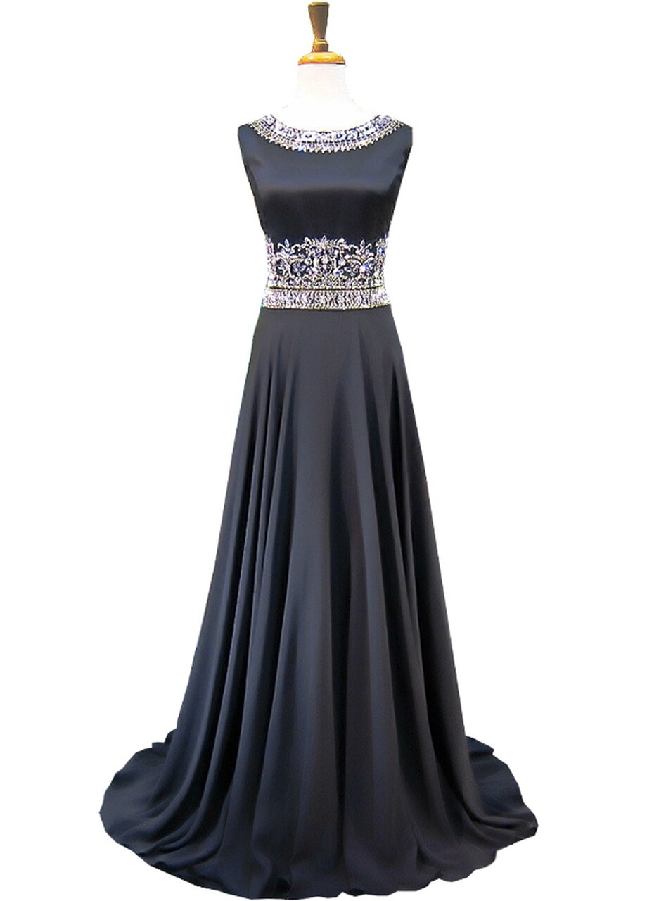 A-line Bling Bling Beaded Crystals Floor Length Black Prom Dress,pl1435