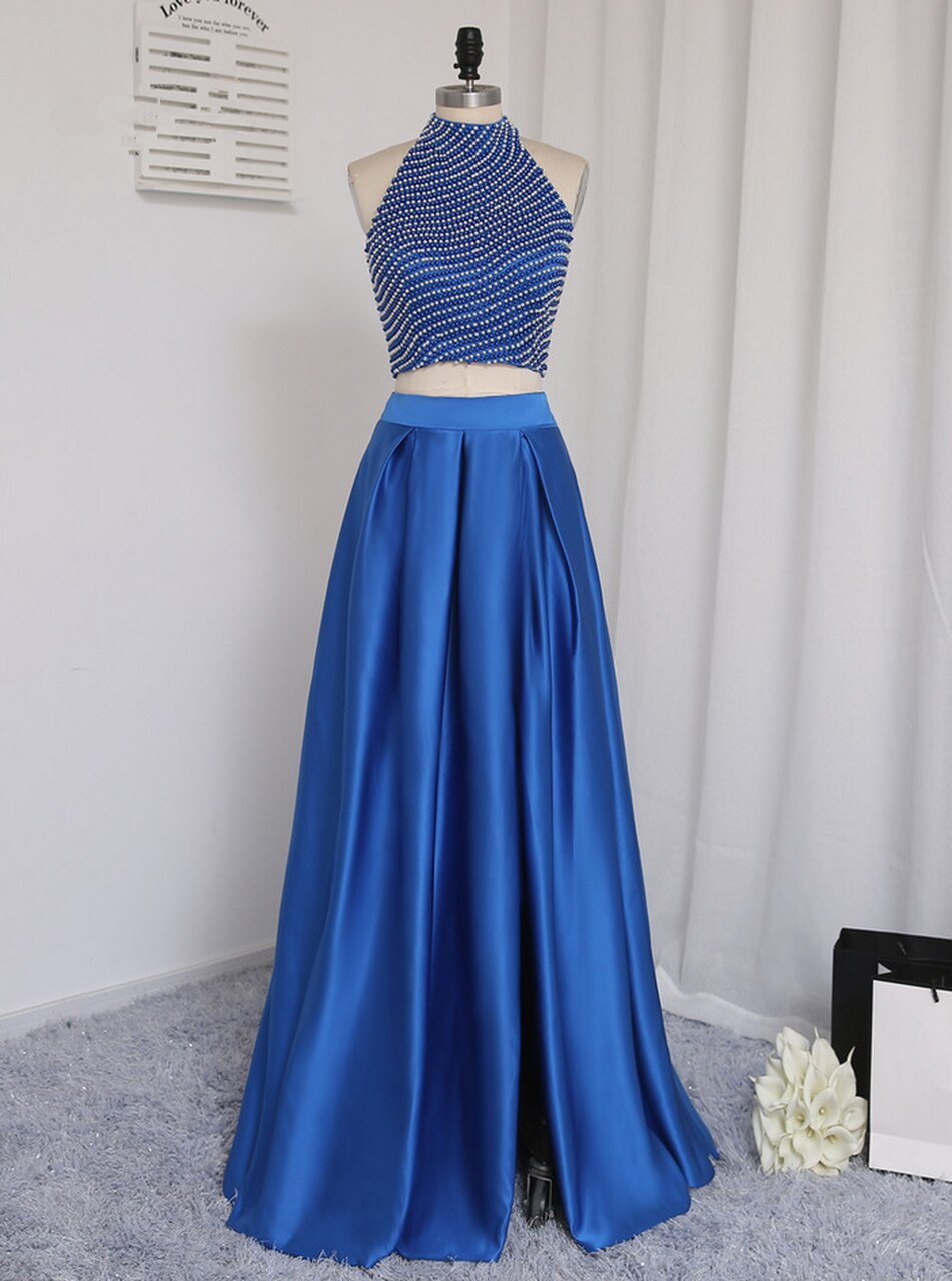 Floor Length Pearl Two Pieces Prom Gown Evening Dresses Evening Gown,pl1478