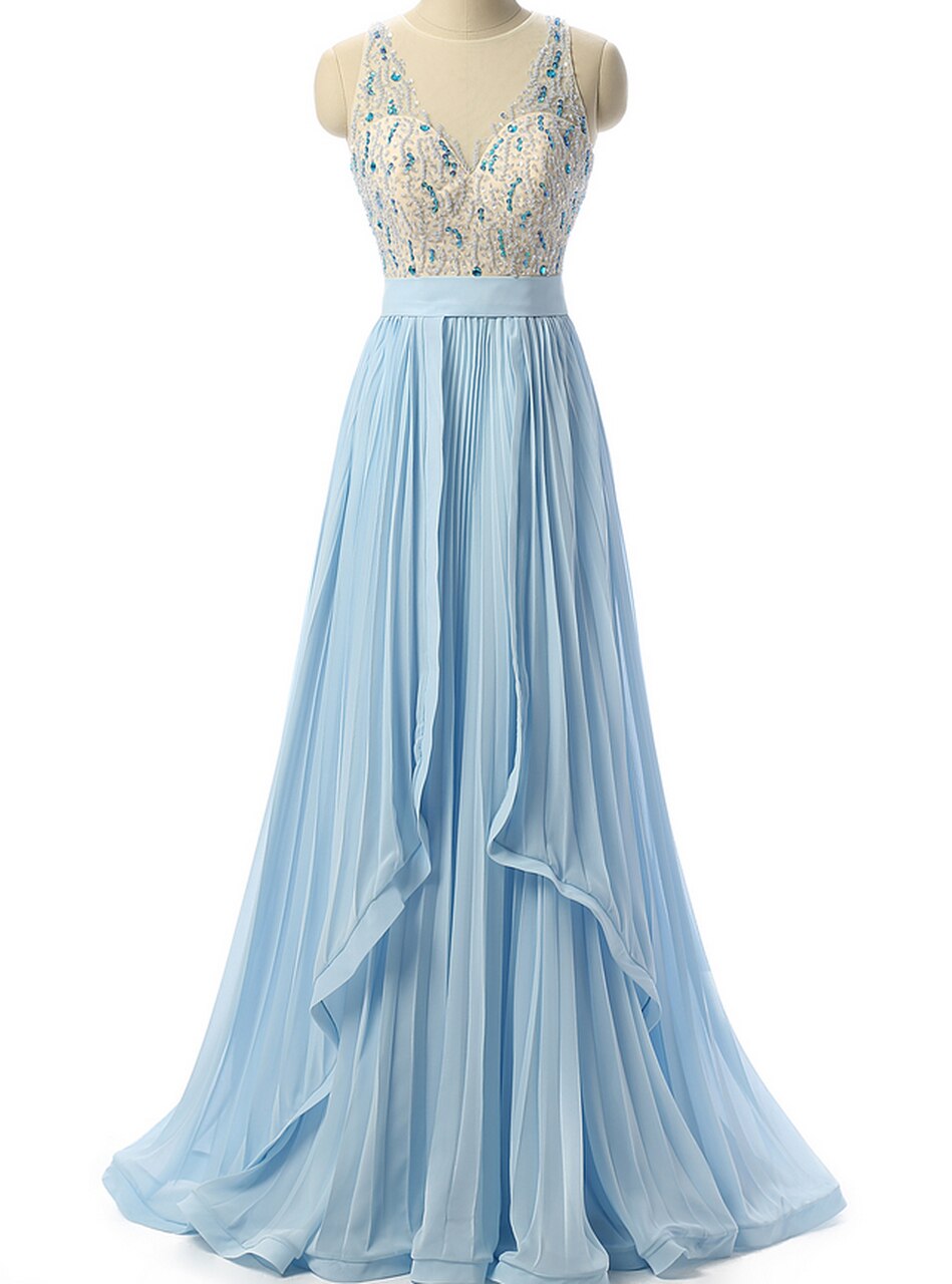 Sky Blue Beaded Prom Dress Formal Women Evening Dresses,pl1481