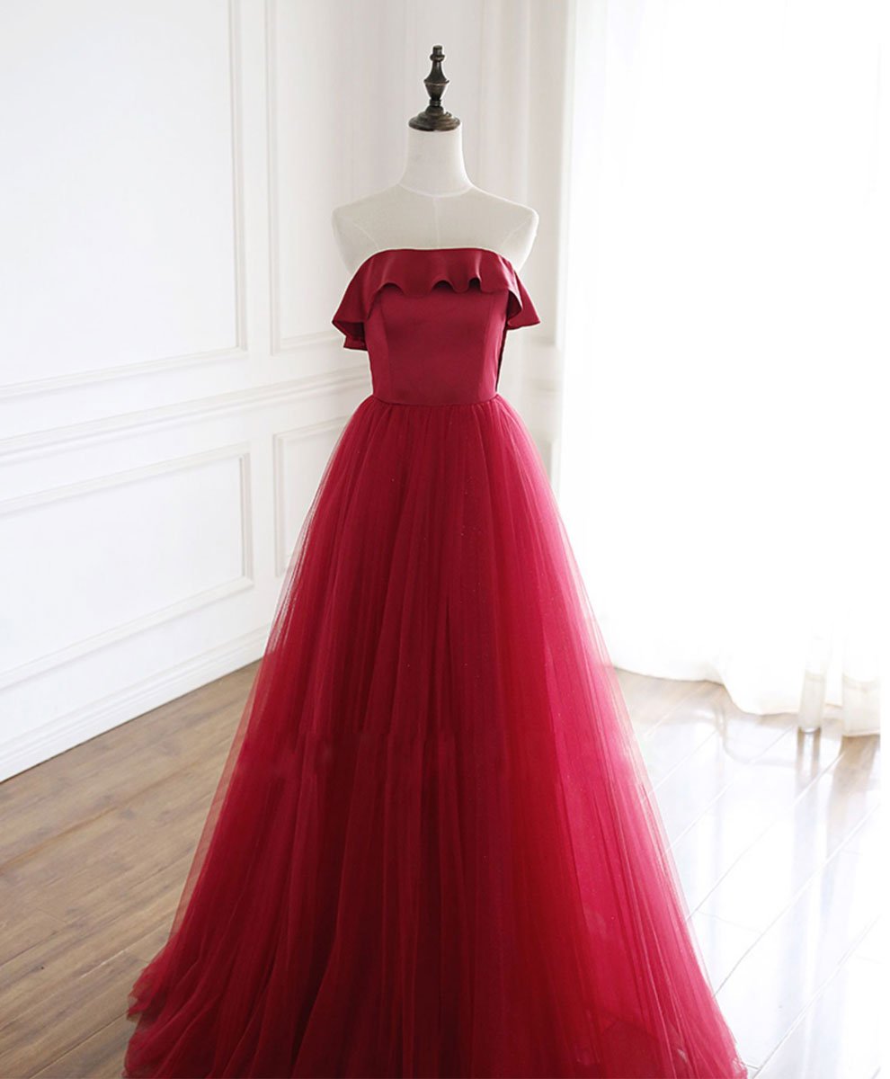 Simple Burgundy Tulle Long Prom Dress Burgundy Formal Dress,pl1509 on