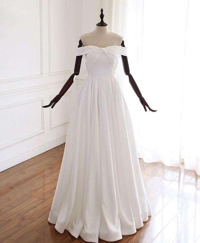 Simple White Off Shoulder Long Prom Dress White Evening Dress,pl1531