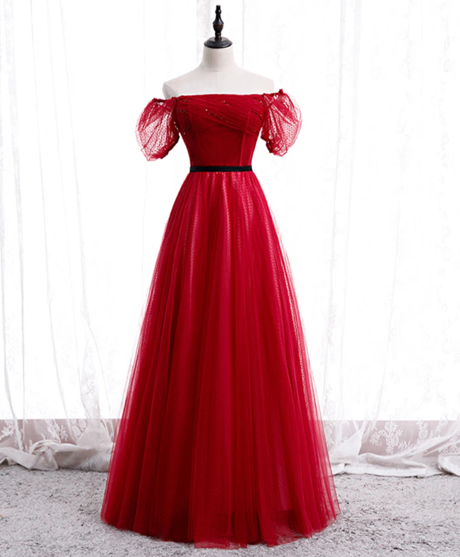 Burgundy Tulle Lace Long Prom Dress Burgundy Formal Dress,pl1530