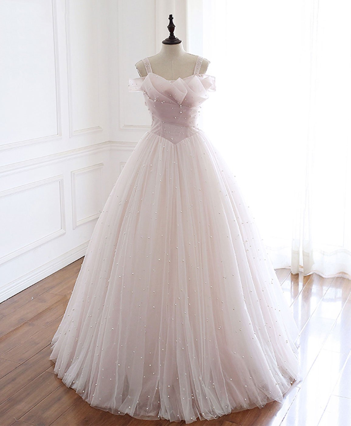 Light Pink Tulle Long Prom Dress Pink Tulle Formal Dress,pl1547