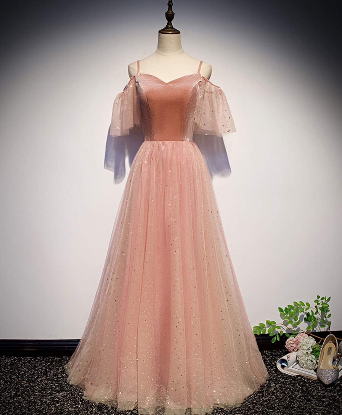 Pink sweetheart tulle long prom dress pink tulle formal dress,PL1549