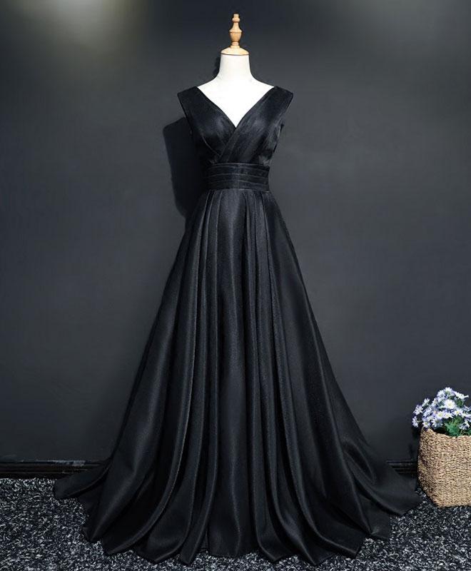 Simple Black V Neck Long Prom Dress, Black Evening Dress,pl1602