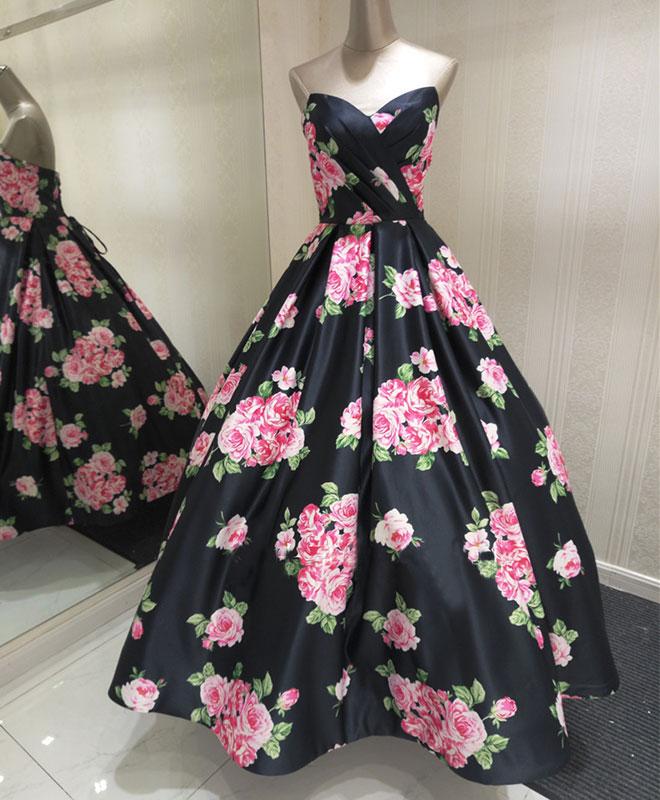 Stylish Floral Pattern A Line Long Prom Dress, Evening Dressess,pl1609