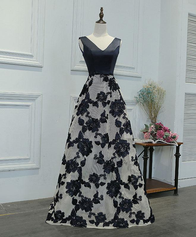 Stylish Black A-line V Neck Long Prom Dress, Black Evening Dress,pl1611
