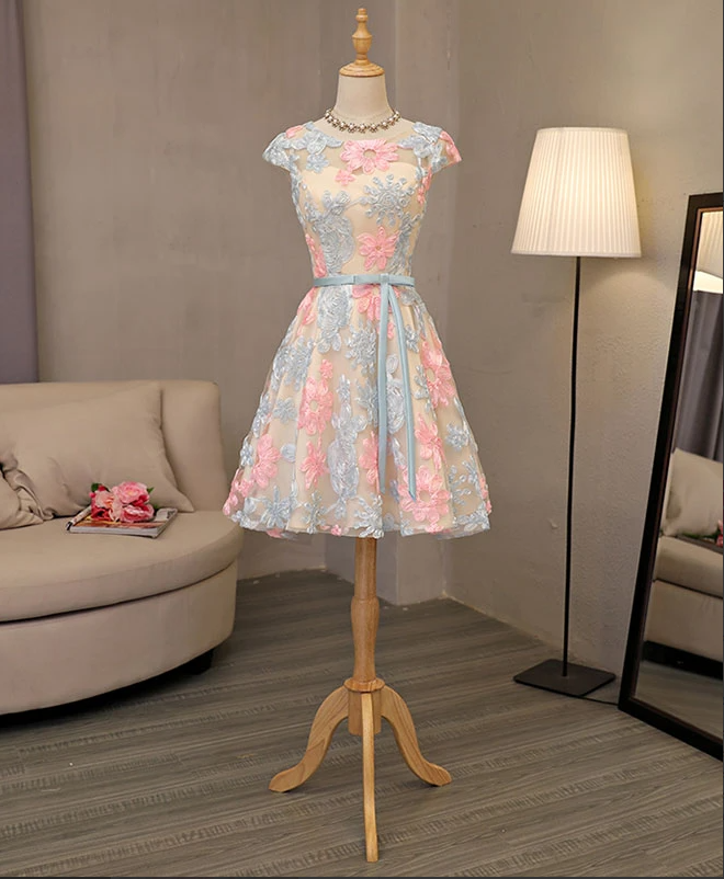 Cute 3d Lace Short Prom Dress, Lace Homecoming Dress,pl1619