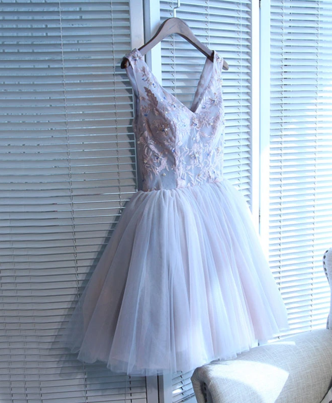 Charming Tulle Lace A Line V Neck Short Prom Dress, Homecoming Dresses,pl1621